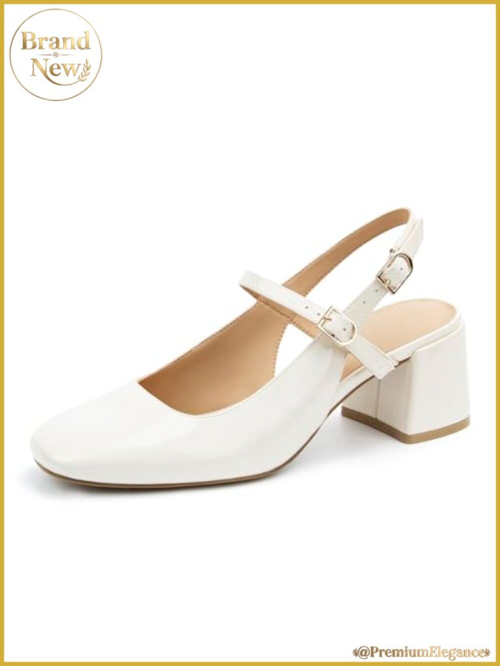 Mary Jane Chunky Low Block Heels Square Toe Buckle Strap Faux Leather Pumps